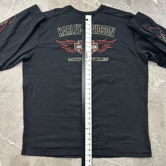 Harley Davidson Graphic Tee Mens 2XL XXL Flames y2k Embroidered Long Sleeve - Picture 8 of 9